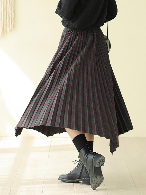 Vintage Cropped Plaid Pleated Skirt