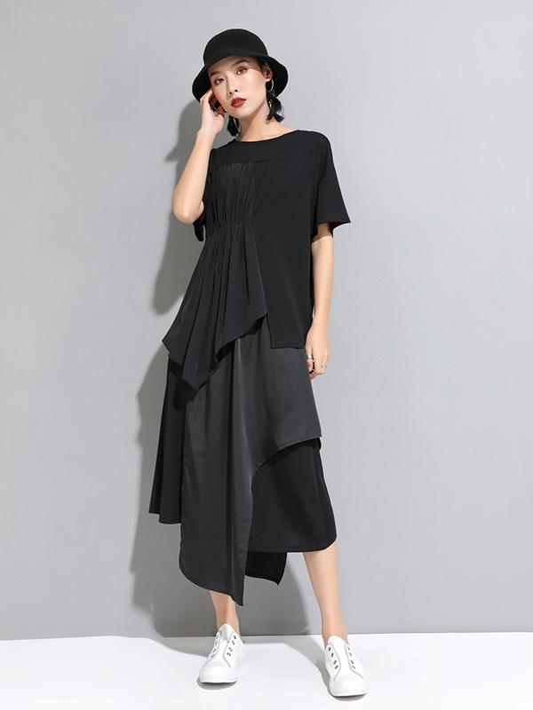 Casual Cropped Ruffled Black T-Shirts