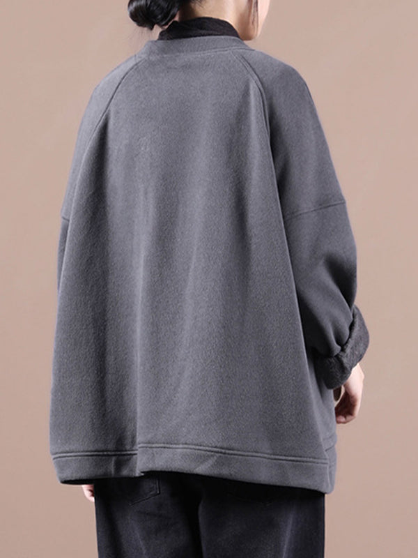 Round-Neck Solid Loose Coat