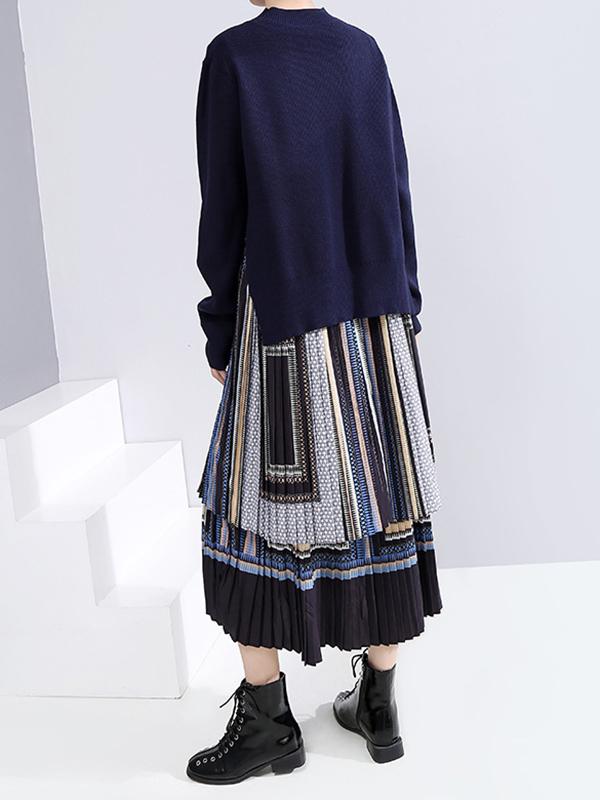 Two Pieces Printed Split-Joint Ruffled Long Dress
