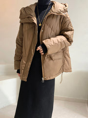 Women Hooded Loose Contrast Coat