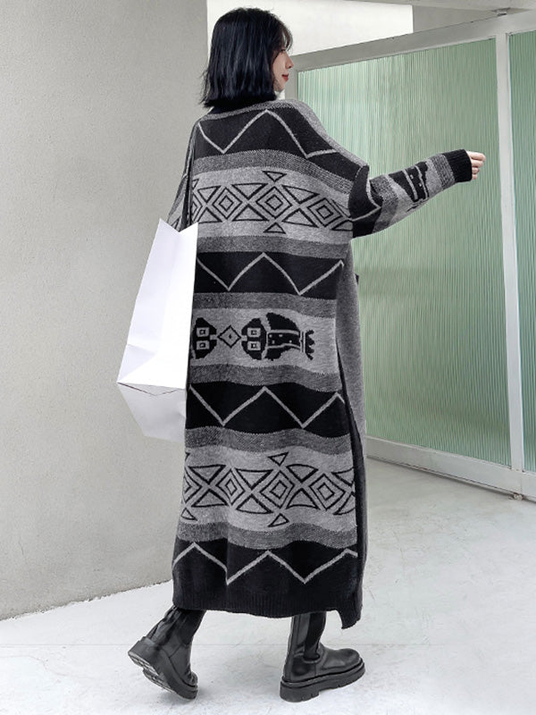 Urban Roomy Knitting Asymmetric Jacquard Cardigan Coat