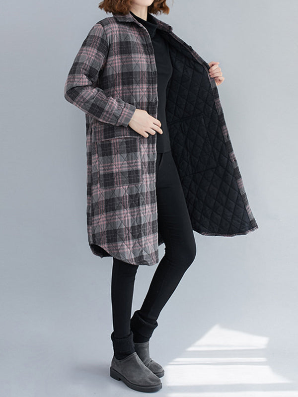 Women Plaid Lapel Casual Jacket