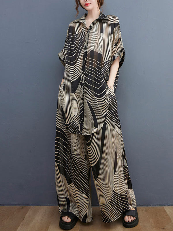 Loose Striped Printed Wide-Leg Suit