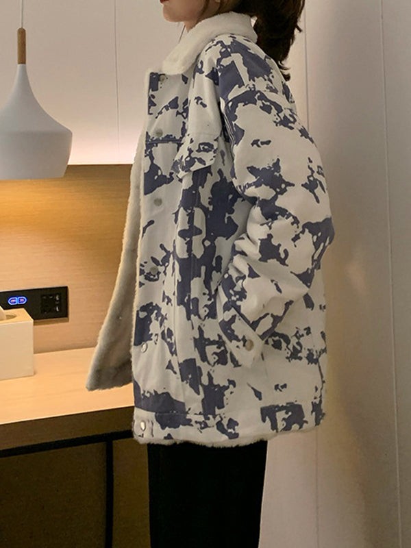 Women Printed Plus Velvet Casual Coat