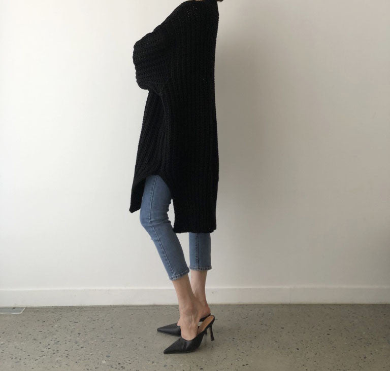 Slit Loose Large Size Knitted Sweater Outwear