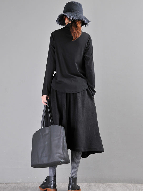 Solid  Irregular Loose Wide-Leg Pants