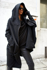 Irregular Hooded Zipper Plus Fleece Sweatshirt