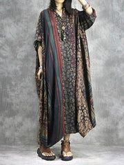 Vintage Split-joint Loose Silk Printed Maxi Dress