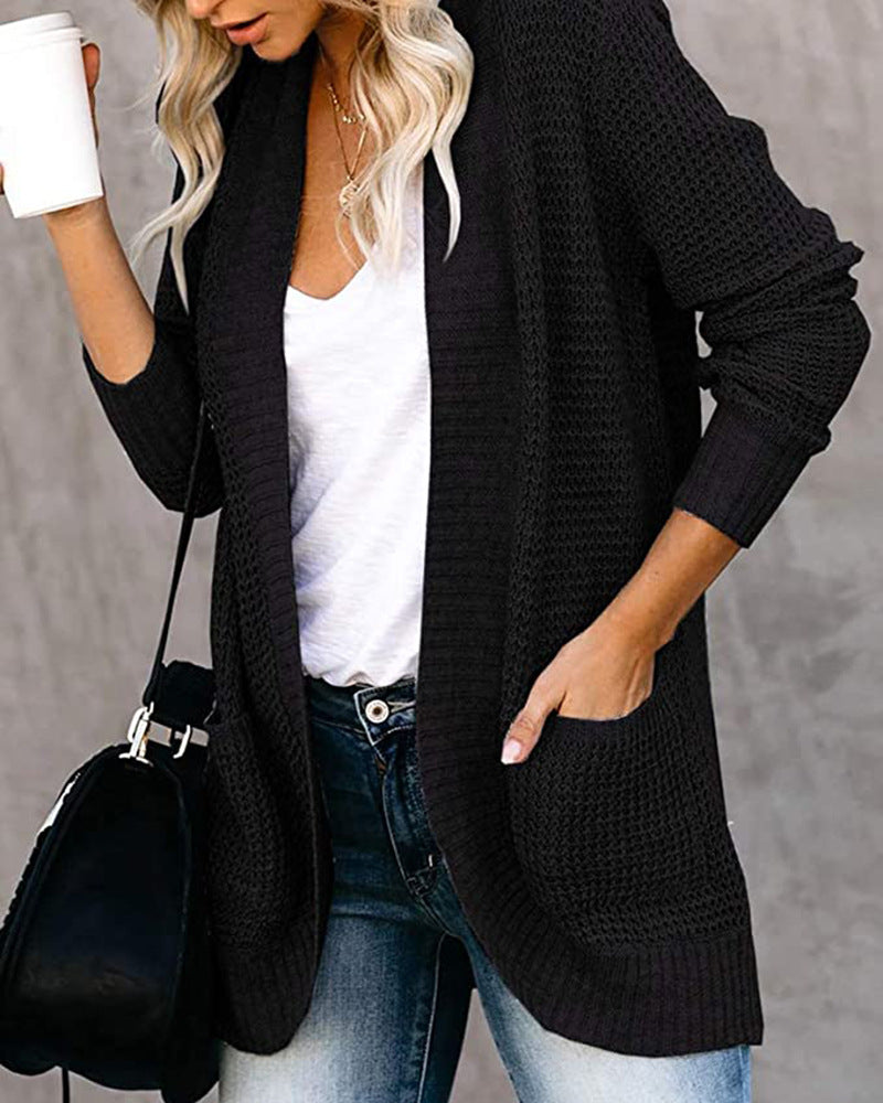 Casual Solid Color Knitted Cardigan Top