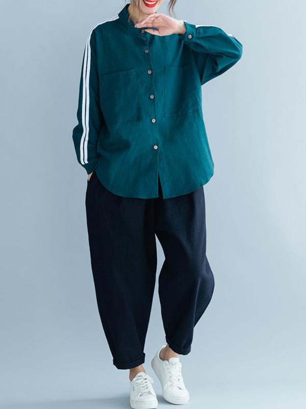 Loose Strip Cropped Shirt
