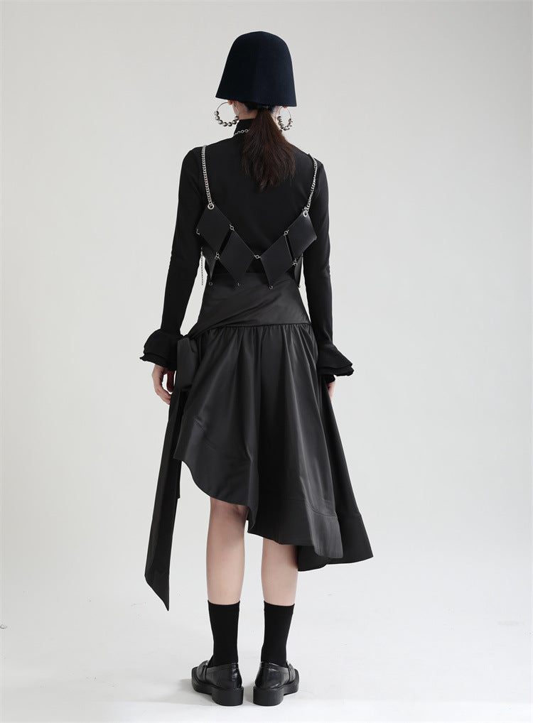 Original Design Irregular Solid Color Lace-Up Skirt