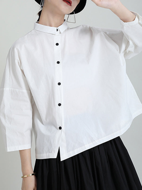 Lapel Solid Original Short Blouse