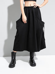 Solid Color Elastic Waist Skirt