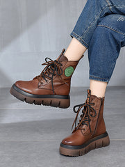 Retro Solid Color Platform Martin Boots