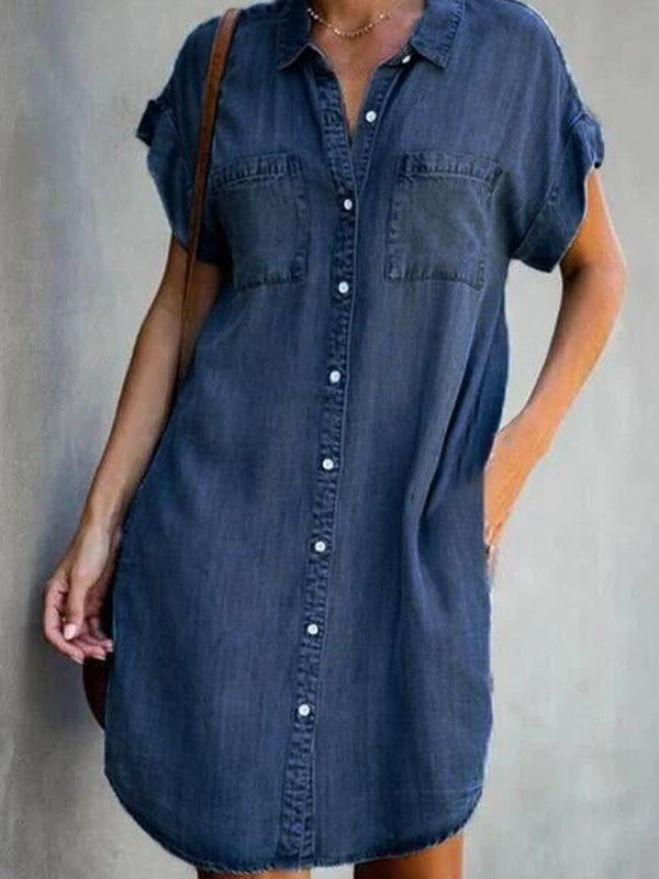 Denim Casual Solid Mini Dress