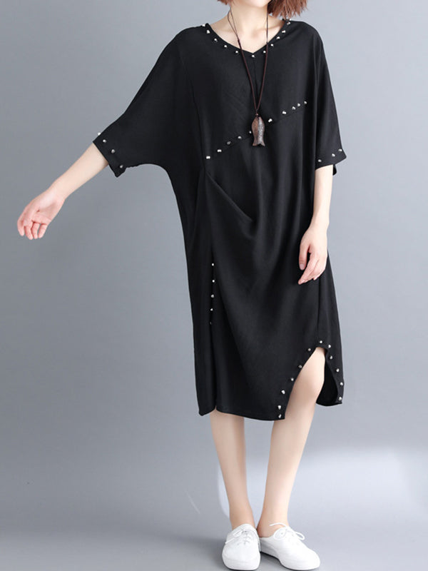 Women V-Neck Slim Loose Dress