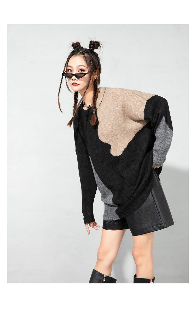 Urban Color-Block Splicing Pullover Sweater