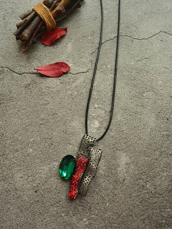 Vintage Ethnic Style Geometric Imitation Bright Drill Pendant Long Necklace