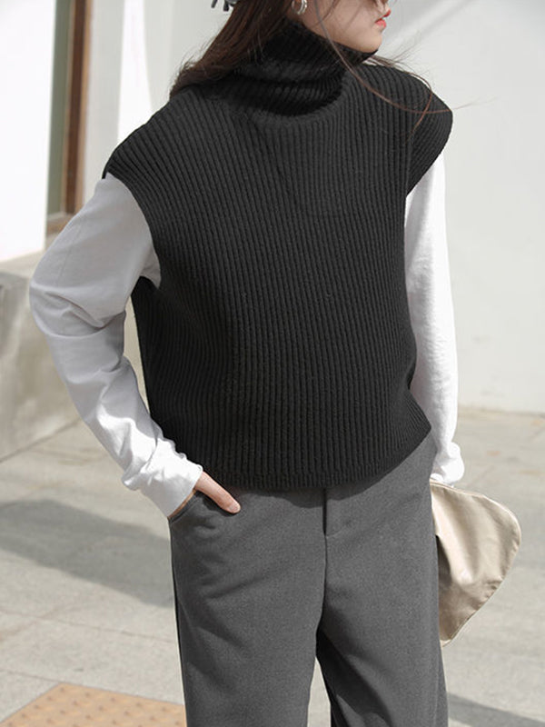 Casual Turtleneck Solid Color Waistcoat