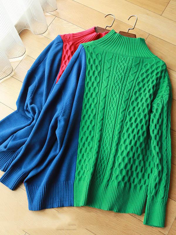 Loose Split-Joint Color Knitting Sweater