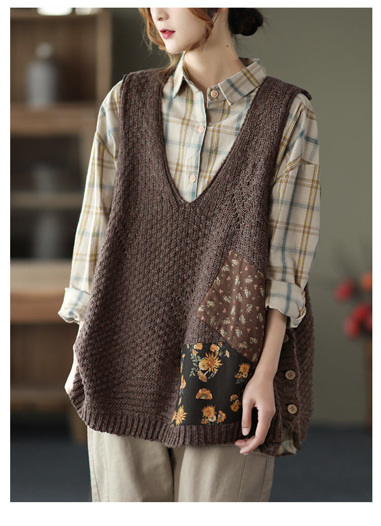 Retro Patch Knitted Vest