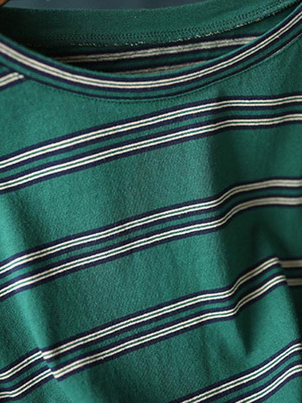 Loose Striped Round Neck Hollow T-Shirt