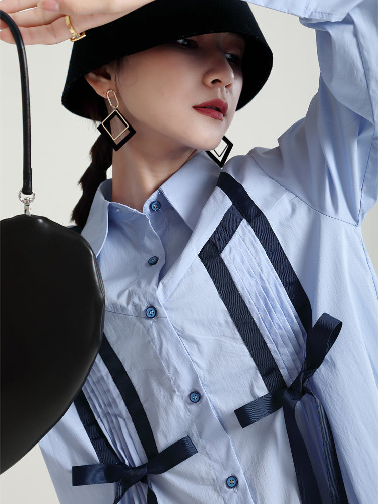 Loose Long Sleeve Lapel Collar Midi Dress