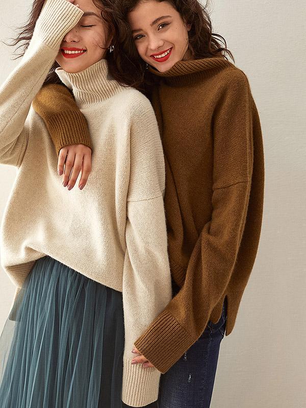 Solid Color Loose Turtleneck Sweater