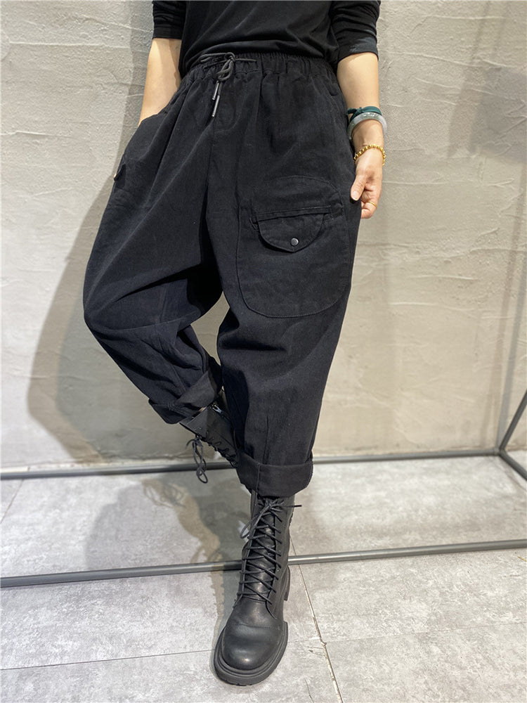 Elastic Waist Patch Pocket Harem Pants