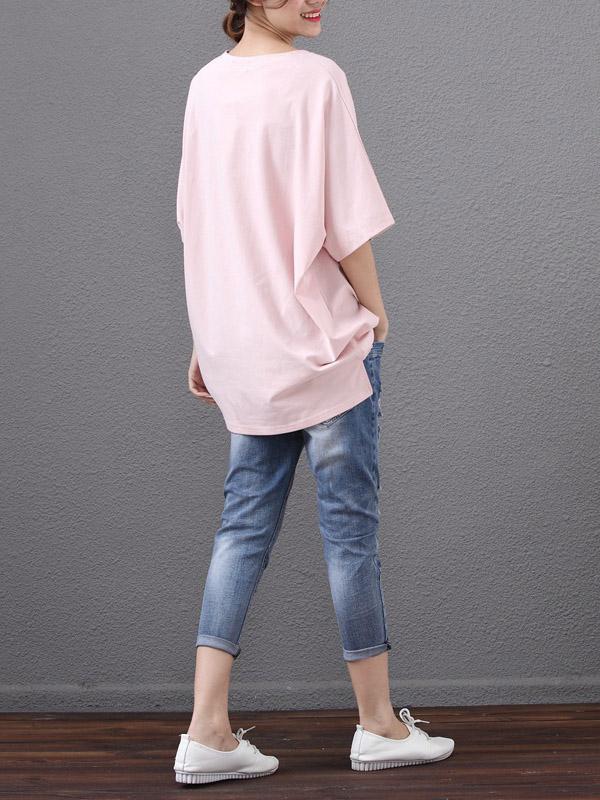 Batwing Sleeves Printed Letter T-Shirt