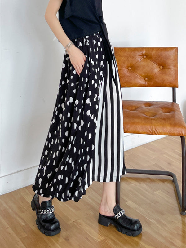 Polka Dot Striped Splicing Wide Leg Pants