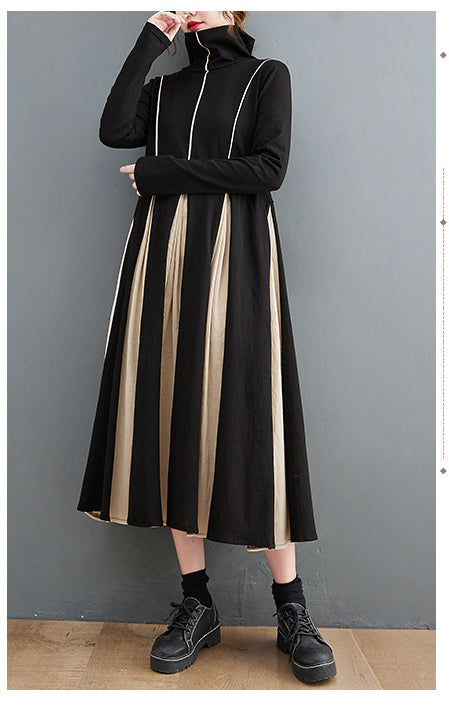 Knitted Striped Patchwork Midi Dress