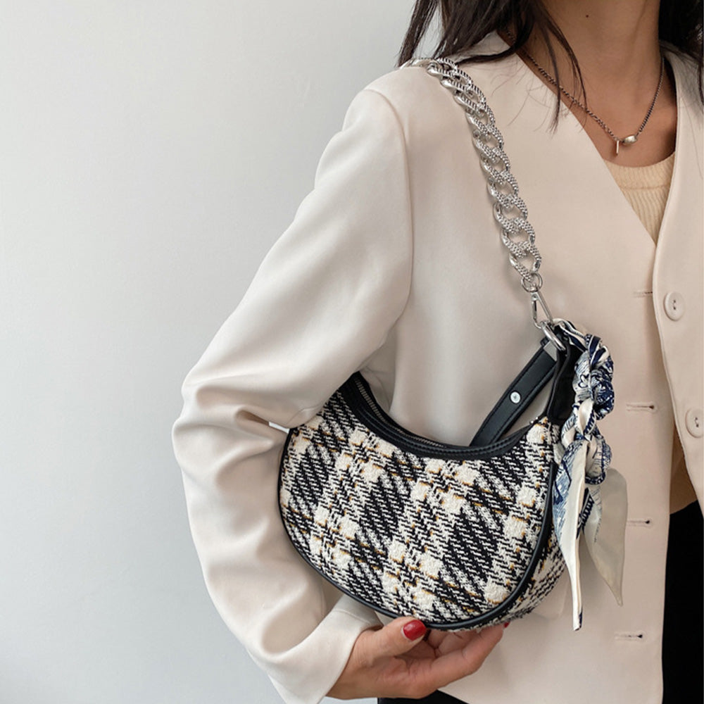 Chain Check Single Shoulder Simple Handbag