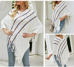 Colorful Tassel Knitted Round-Neck Shawl Sweater