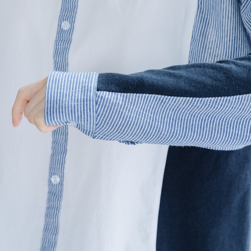 Long-Sleeved Stitching Button-Decorated Blouses Shirts Top