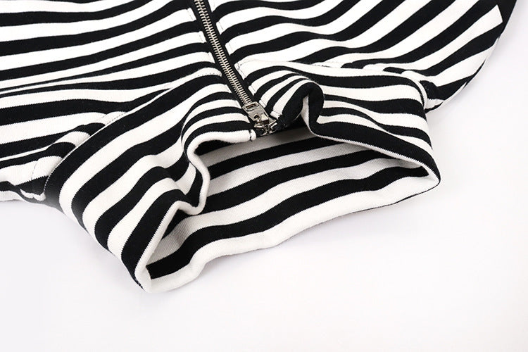 Women Loose Striped Zipper Sweatshirt