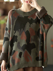 Color Print Loose Neck Casual Sweater