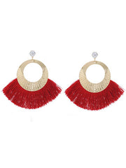 Rhinestone Tasseled Metal-ring Big Earrings