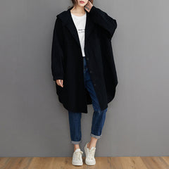 Women Retro Simple Loose Hooded Jacket