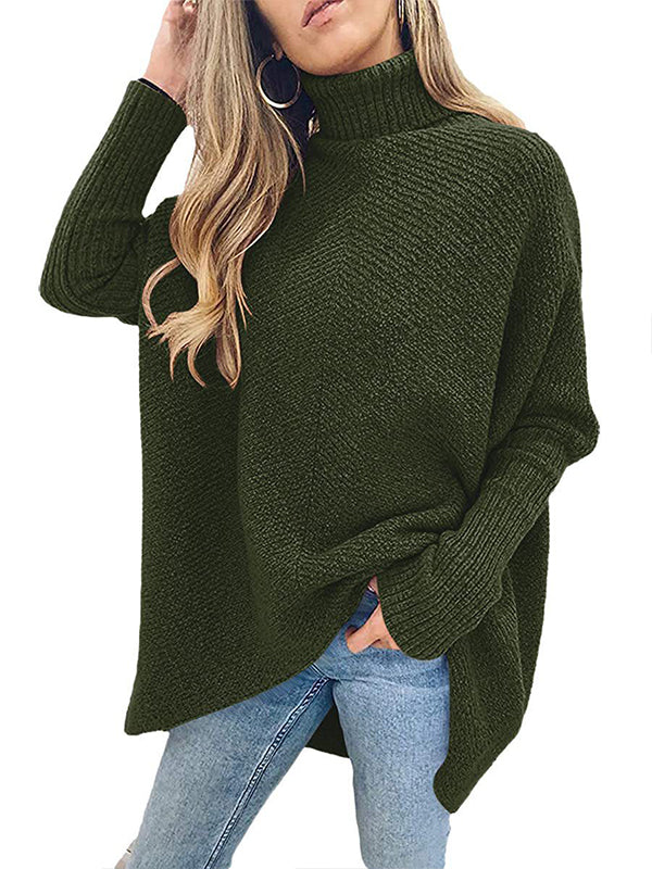 High Neck Asymmetrical Bat Sleeve Knit Sweater