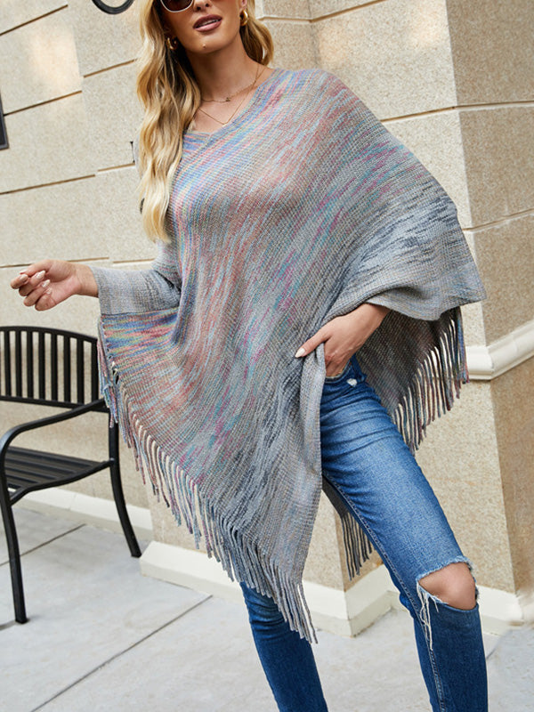 Colorful Tassel Knitted Shawl Sweater