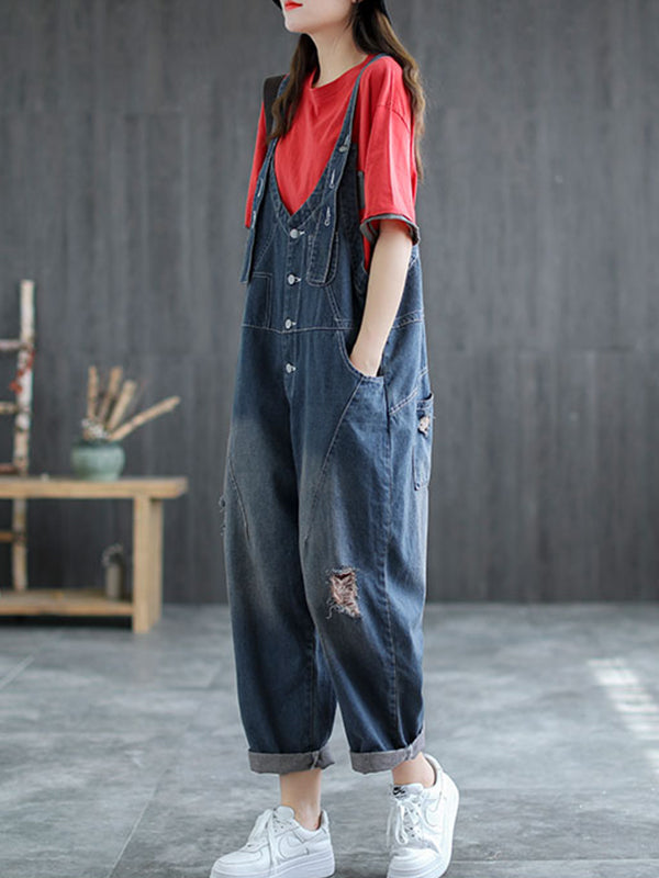 Loose Casual Retro Denim Jumpsuit Pants