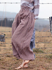 Retro Linen Plaid Braces Skirt