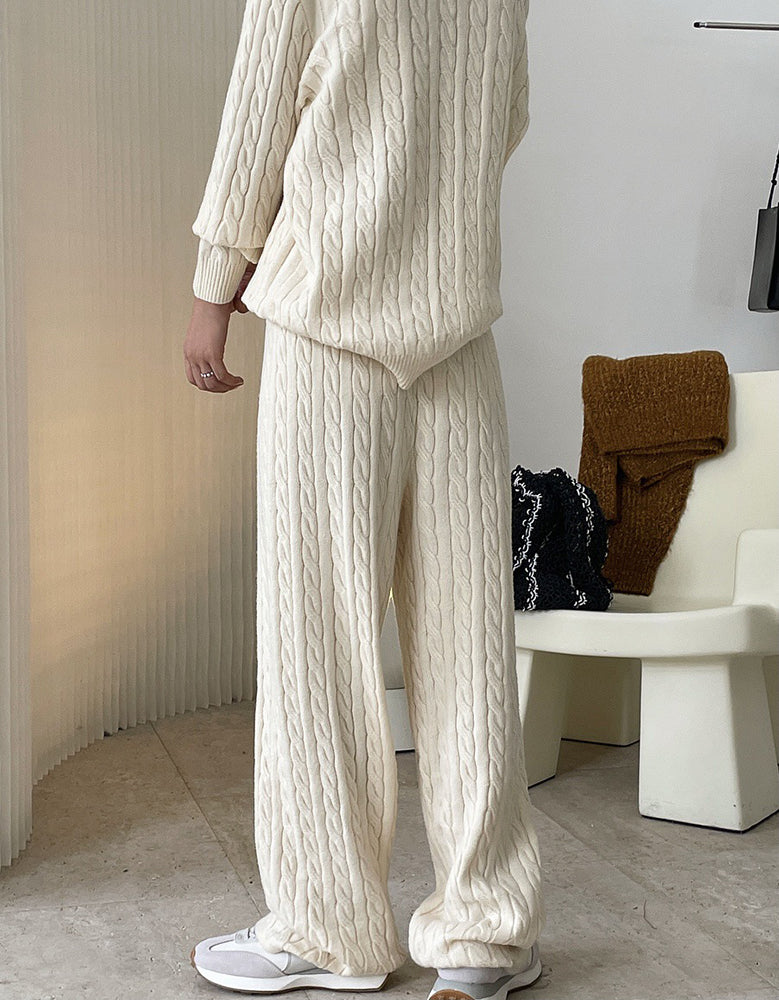 Cable High Waist Wide-Leg Knit Pants