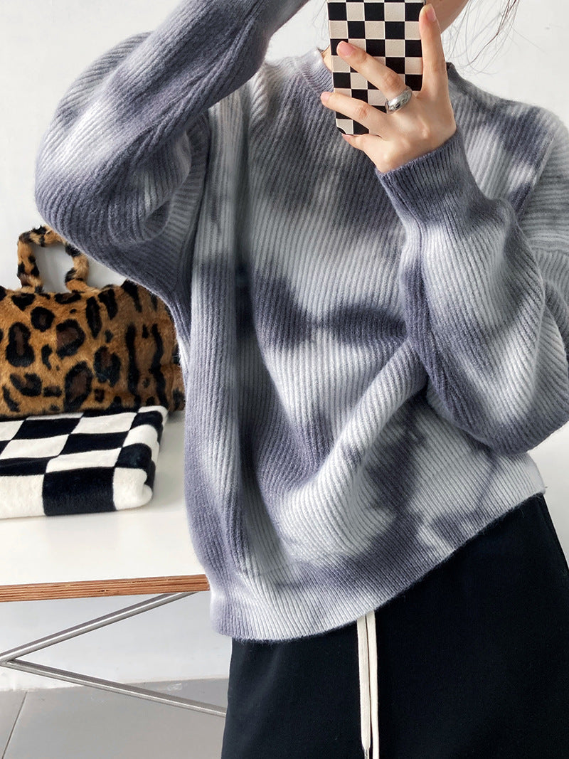 Casual Loose Tie Dye Round Neck Sweater