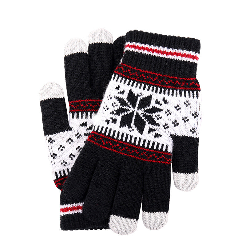 Christmas Snowflake Thciken Knitted Wool Gloves