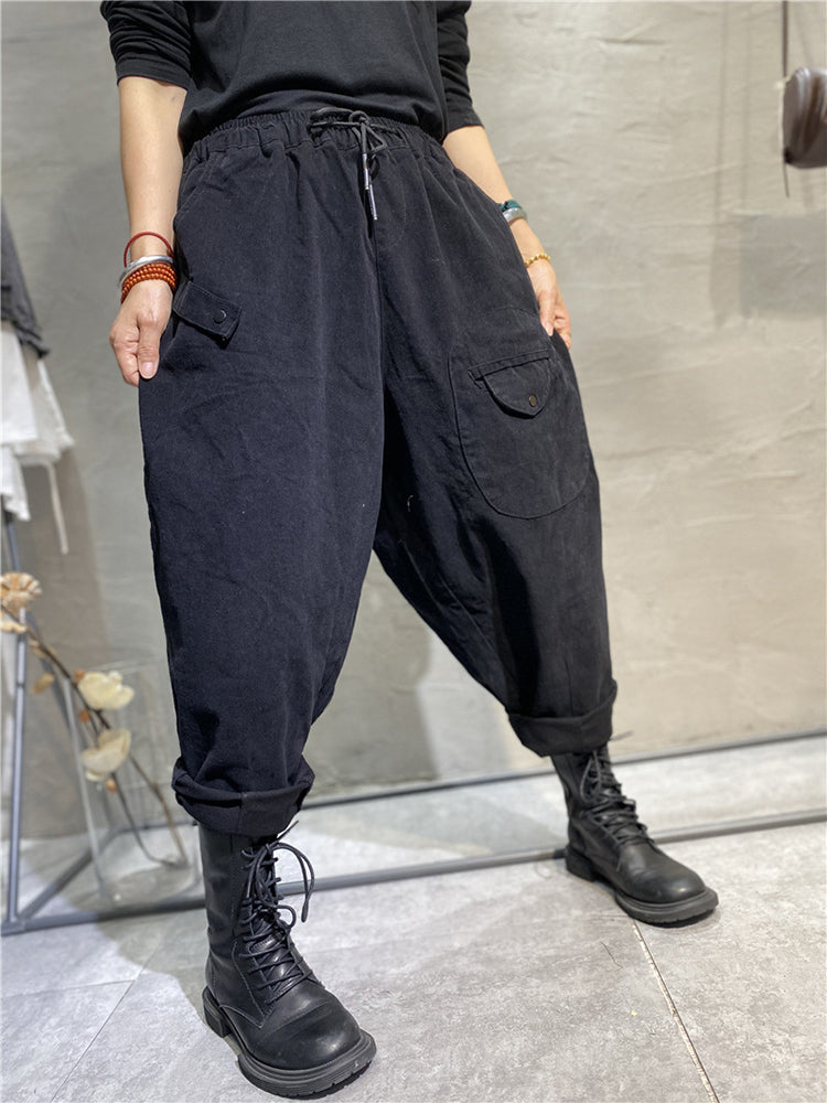 Elastic Waist Patch Pocket Harem Pants