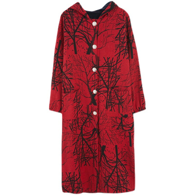 Loose Twig Print Outer Medium Length Coat