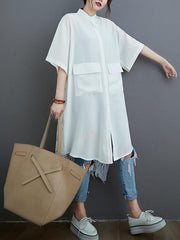 Loose Split-Joint Hollow Solid Long Blouse